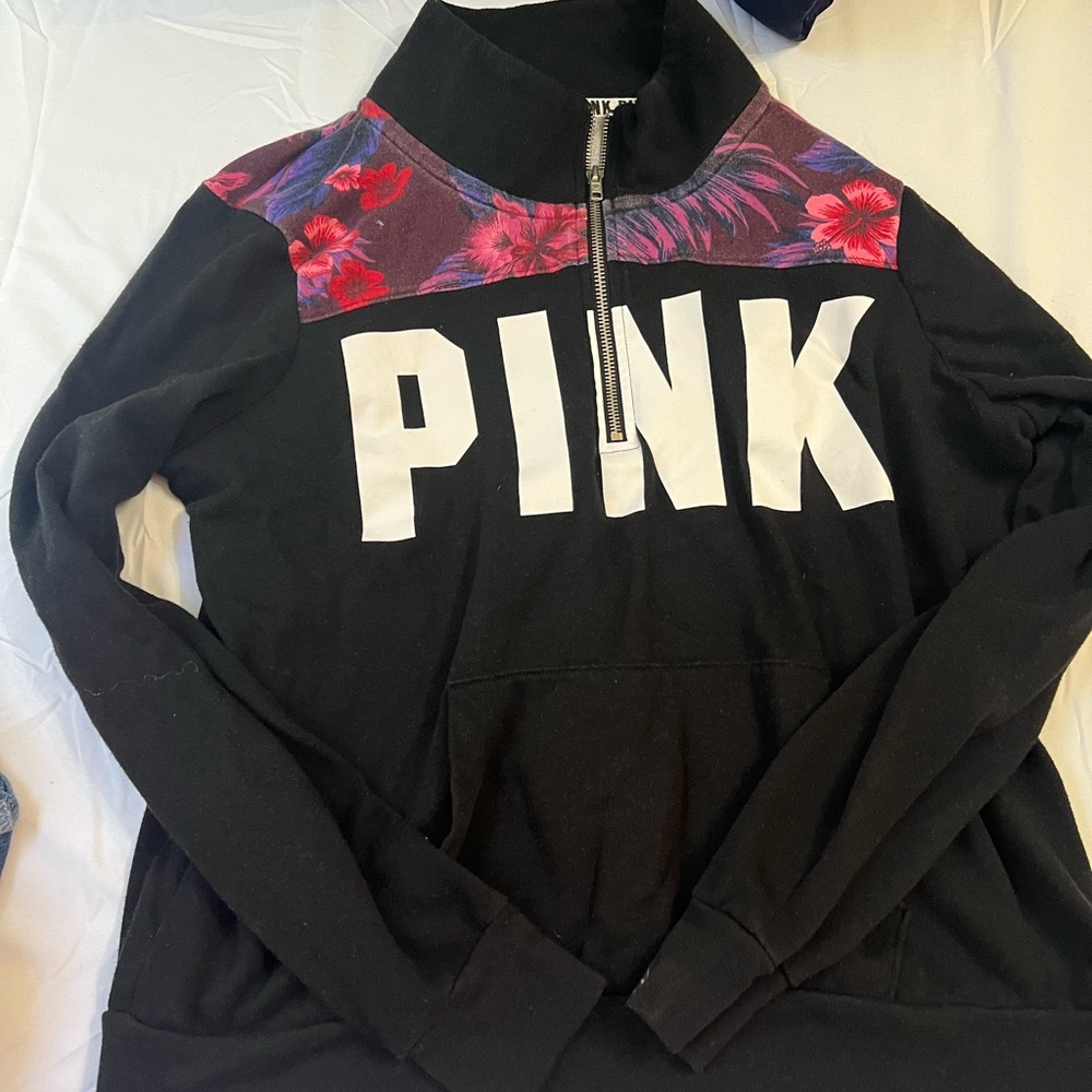 PINK Victoria's Secret Black Sweatshirt with Floral Accents